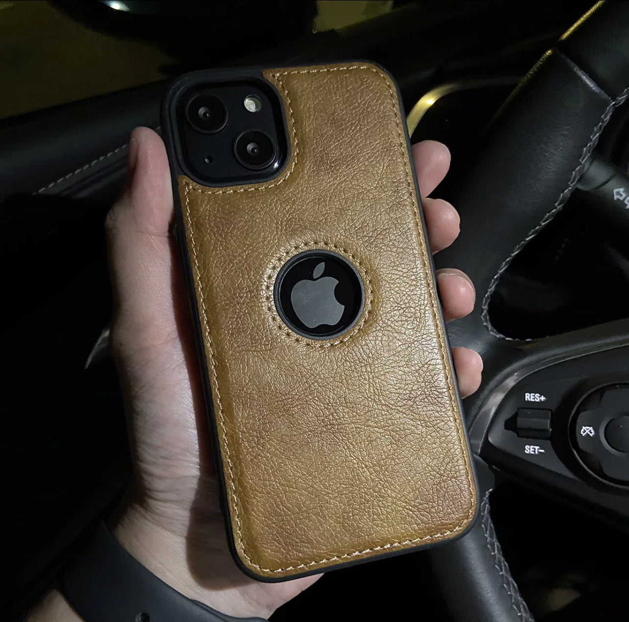 iPhone 13 Pro Max Leather Case | Genuine Leather | BandWerk Germany Munich | Ostrich | Blue Gold